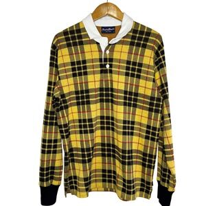 Rowing Blazers MacLeod Modern Yellow Tartan Plaid Rugby Jersey Shirt Mens Medium